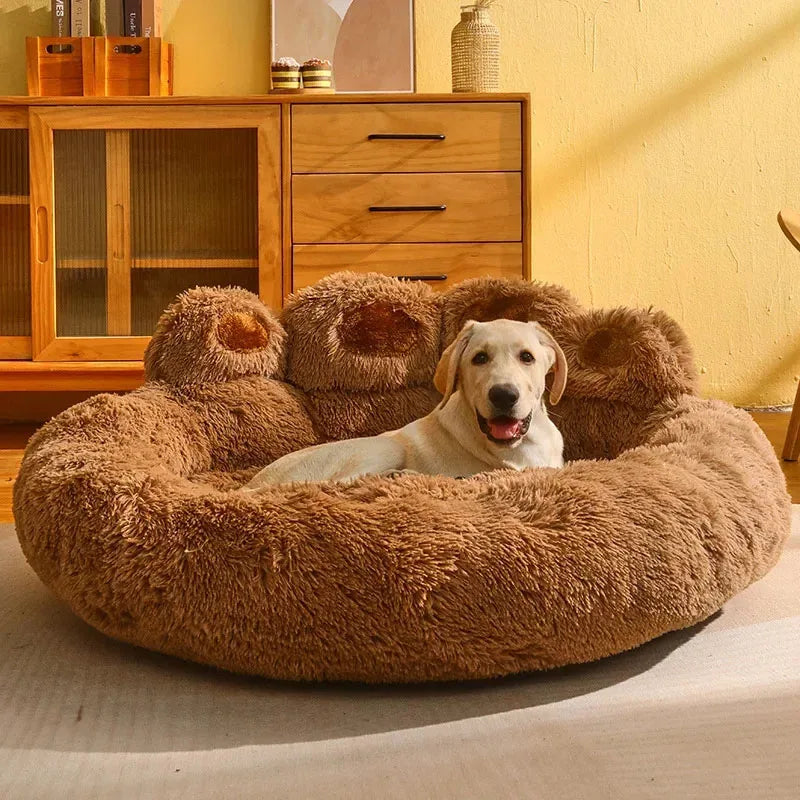 Fluffy Pet Round Bed Cute Bear Paw dog Kennel Winter warm cat Nest Soft