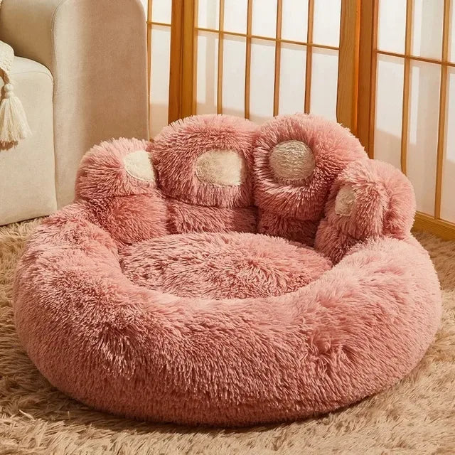 Fluffy Pet Round Bed Cute Bear Paw dog Kennel Winter warm cat Nest Soft